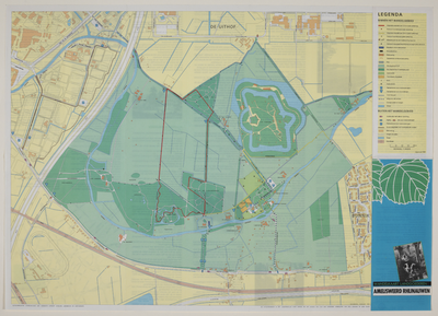 217106 Wandelkaart van de landgoederen Amelisweerd en Rhijnauwen te Bunnik. Op de achterzijde van de kaart zijn de ...